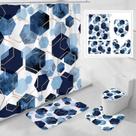 Conjunto de decoração de banheiro Litabel, cortina de chuveiro geométrica, azul marinho
