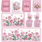 Conjunto de decoração de cozinha Fourluoo Pink Rose, 10 peças para presente feminino