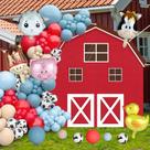 Conjunto de decoração de festa de animais de fazenda Pano de fundo de fazenda, balão de vaca, guirlanda, kit de arco, balões temáticos de fazenda, cabine de fotos, fotografia, decoração de fundo para aniversários de Halloween, crianças, suprimentos para festas de chá de bebê