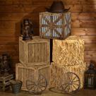 Conjunto de decoração de festa Saypacck Cowboy com fardos de feno e roda de carroça