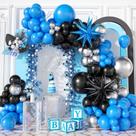 Conjunto de decoração de guirlanda de balões, 92 unidades, azul, preto, prata
