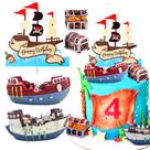 Conjunto de decoração de veleiro náutico Cake Topper Pirate Ship para crianças