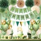 Conjunto de Decoração para Festa de Aniversário Aurasys - Verde Sálvia - Masculino e Feminino
