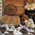 Conjunto de Decoração para Festa Nuanchu Tapete Estampa de Vaca e Roda de Carroça Conjunto de Decoração para Festa Nuanchu Tapete Estampa de Vaca e Roda de Carroça