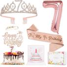 Conjunto de decorações de aniversário Awfrky 7th Birthday para meninas