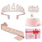 Conjunto de decorações de aniversário para menina do 4º aniversário de julho com faixa e coroa
