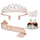 Conjunto de decorações de aniversário para mulheres do 90º aniversário com coroa e faixa