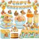 Conjunto de decorações de aniversário Yingoto Capybara 171 unidades para 20 convidados Conjunto de decorações de aniversário Yingoto Capybara 171 unidades para 20 convidados