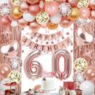 Conjunto de decorações de festa de aniversário 60º em ouro rosa para mulheres