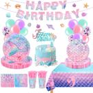 Conjunto de decorações de festa de aniversário de sereia para meninas, 24 convidados