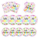 Conjunto de decorações de festa Dydamud Hello Summer com pratos e guardanapos