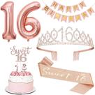 Conjunto de decorações de festa Fesciory Sweet 16 com tiara, faixa e muito mais