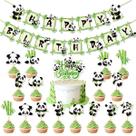 Conjunto de decorações de festa Panda Birthday 18 unidades com capa de cupcake Banner