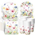 Conjunto de decorações de festa Ziliny Wildflower com pratos, guardanapos e copos