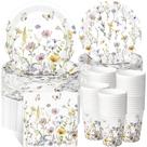 Conjunto de decorações de festa Ziliny Wildflower com pratos, guardanapos e copos