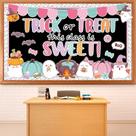 Conjunto de decorações de quadro de avisos de Halloween com recortes de papel fantasma