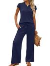 Conjunto de duas peças Casly Lamiit feminino de verão azul marinho
