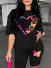 Conjunto De Duas Peças Com Estampa De Borboleta Para Mulheres, Camiseta Curta Básica Confortável E Conjunto De Duas Peças Com Estampa De Borboleta Para Mulheres, Camiseta Curta Básica Confortável E