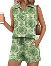 Conjunto de duas peças de short Rapbin para mulheres de verão com decote em V verde Conjunto de duas peças de short Rapbin para mulheres de verão com decote em V verde