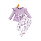 Conjunto De Duas Peças Para Bebê Menina Com Estampa De Borboleta E Floral, Roupa Casual Roxa Para