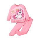 Conjunto De Duas Peças Para Meninas Com Estampa De Unicórnios Rosa, Manga Longa E Calças Longas,