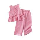 Conjunto De Duas Peças Para Meninas, Com Top Sem Mangas Com Listras Rosa E Laço, E Calça, Com