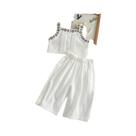 Conjunto De Duas Peças Para Meninas, Estilo Casual De Verão Para Férias, Com Camisola Bordada E