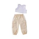 Conjunto De Duas Peças Para Meninas, Primavera-verão, Top Cropped E Calça Cargo, Roupa Esportiva