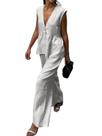Conjunto de duas peças Volemo, sem mangas, decote em V, colete peplum branco Conjunto de duas peças Volemo, sem mangas, decote em V, colete peplum branco