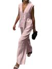 Conjunto de duas peças Volemo, sem mangas, decote em V, colete peplum, rosa L Conjunto de duas peças Volemo, sem mangas, decote em V, colete peplum, rosa L