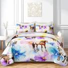 Conjunto de edredões AILONEN Horse Quillt Blue Purple Flower em tamanho real