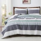 Conjunto de edredões Andency Stripe Queen Blue/Grey Patchwork 3 peças