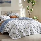 Conjunto de edredões Bedsure Floral King reversível azul e branco, 3 peças