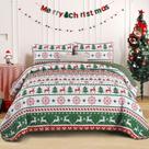 Conjunto de edredões Djoy Christmas Queen Size verde/branco, 3 peças