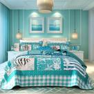 Conjunto de edredões Djoymock Coastal Queen Size 3 peças Green Ocean