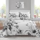 Conjunto de edredões Drucon Floral King Size, microfibra cinza, 3 peças
