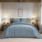 Conjunto de edredões EVERGRACE Luxurious Velvet King Size Blue Linen