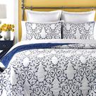 Conjunto de edredões mixinni, reversível, bordado em azul king, algodão, 3 peças