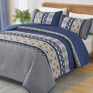 Conjunto de edredões WONGS BEDDING azul marinho king size com 2 fronhas