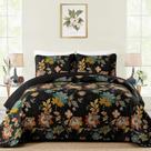 Conjunto de edredões WONGS BEDDING Black Botanical Queen Size 3 peças Conjunto de edredões WONGS BEDDING Black Botanical Queen Size 3 peças