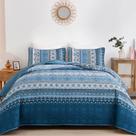 Conjunto de edredões WONGS BEDDING Blue Boho Stripe Microfiber King Conjunto de edredões WONGS BEDDING Blue Boho Stripe Microfiber King