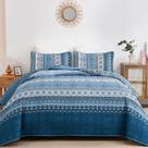 Conjunto de edredões WONGS BEDDING Boho Blue Bohemian Striped Cal King Conjunto de edredões WONGS BEDDING Boho Blue Bohemian Striped Cal King