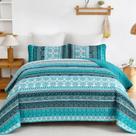 Conjunto de edredões WONGS BEDDING Boho Teal Striped Patchwork King