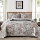 Conjunto de edredões WONGS BEDDING Floral Queen Size em microfibra cinza