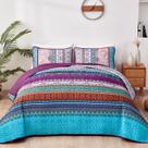 Conjunto de edredões WONGS BEDDING Purple Bohemian Stripe em tamanho real Conjunto de edredões WONGS BEDDING Purple Bohemian Stripe em tamanho real