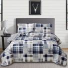 Conjunto de edredões xadrez azul, branco e marrom, colcha de retalhos reversível, tamanho completo, cobertor leve, macio e respirável, roupa de cama xadrez, colcha de guingão, conjunto de cama xadrez, decoração geométrica