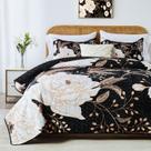 Conjunto de edredões Yogeneg Full/Queen Size Branco Ouro Floral Preto