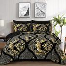 Conjunto de edredom Anibedding Black Gold Bohemian Damask King Size