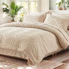 Conjunto de edredom Anluoer Queen Beige Tufted Bed em uma bolsa de 7 peças