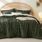 Conjunto de Edredom Bedsure Queen Size - Estilo Boho Tufted Verde Oliva